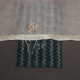 Blue - 2pc unstitched dress material with jewellery set 13