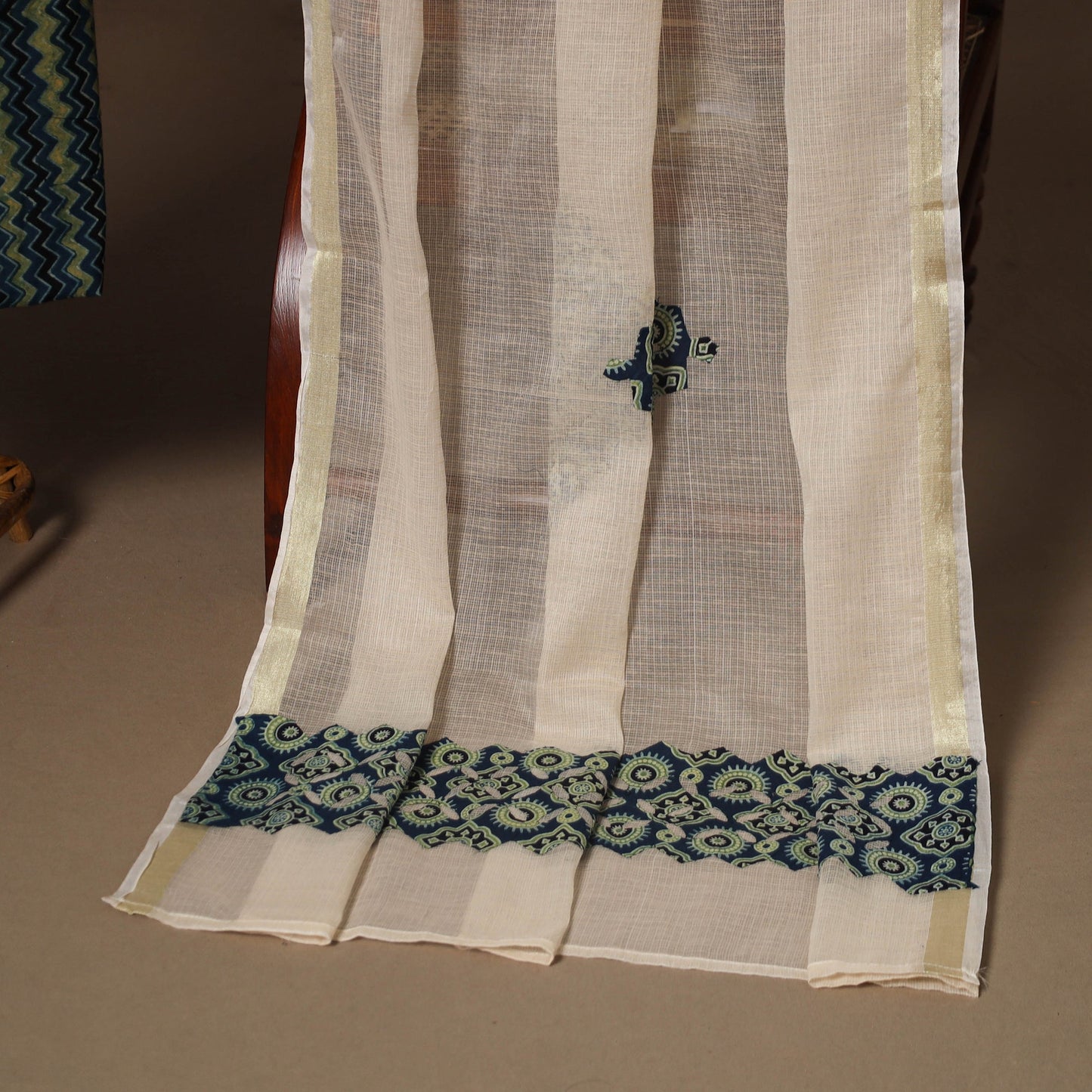 Blue - 2pc unstitched dress material with jewellery set 13