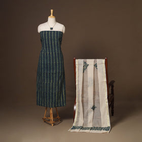 Blue - 2pc unstitched dress material with jewellery set 13