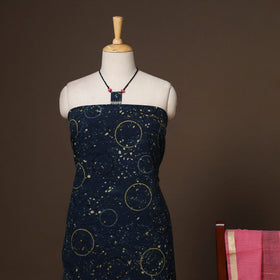 Blue - 2pc unstitched dress material with jewellery set 14