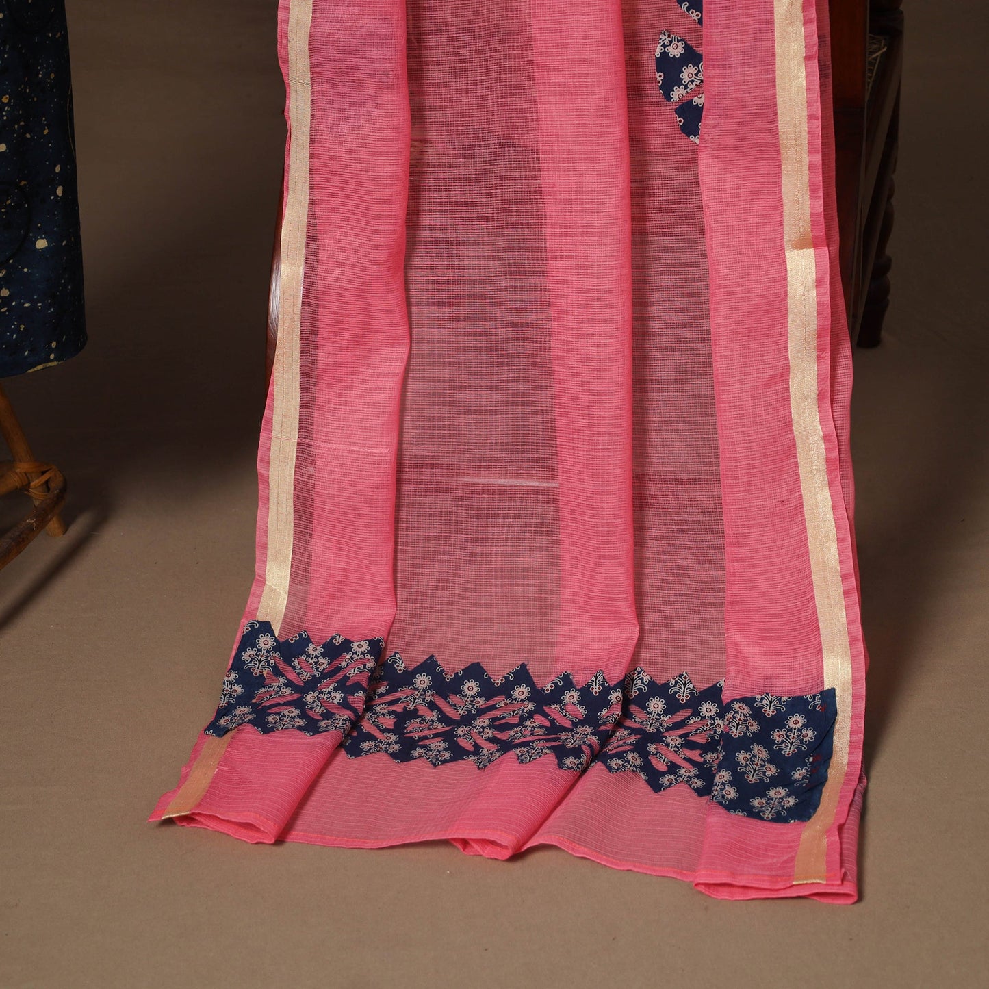 Blue - 2pc unstitched dress material with jewellery set 14