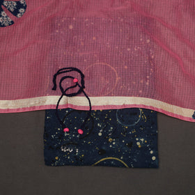 Blue - 2pc unstitched dress material with jewellery set 14