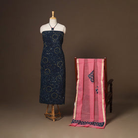 Blue - 2pc unstitched dress material with jewellery set 14