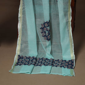 Blue - 2pc unstitched dress material with jewellery set 18