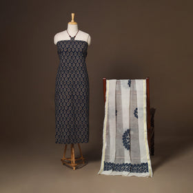 Blue - 2pc unstitched dress material with jewellery set 20