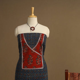 Blue 2pc Unstitched Ajrakh Dress Material with Jewellery Set