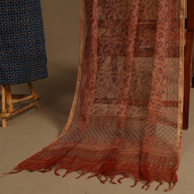 Blue 2pc Unstitched Ajrakh Dress Material with Jewellery Set