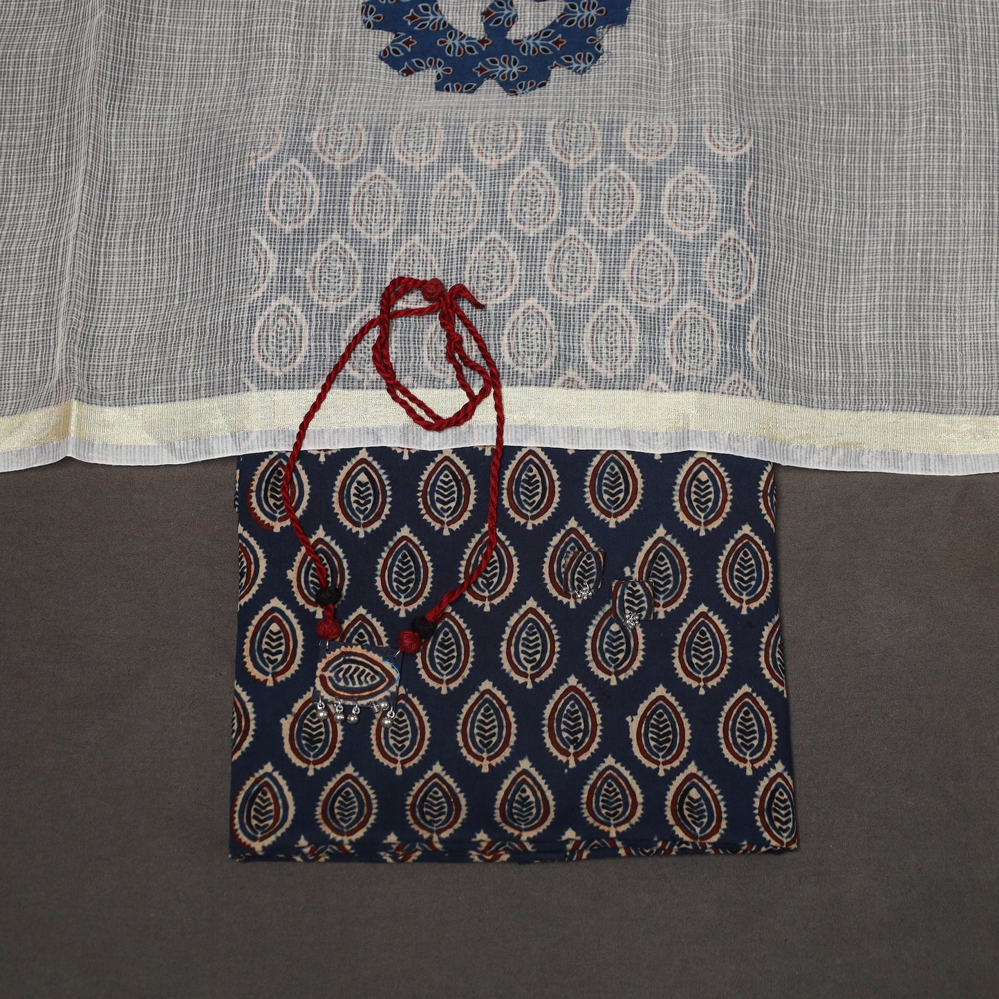 Blue - 2pc unstitched dress material with jewellery set 20