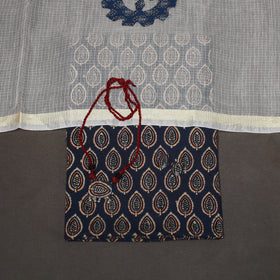 Blue - 2pc unstitched dress material with jewellery set 20