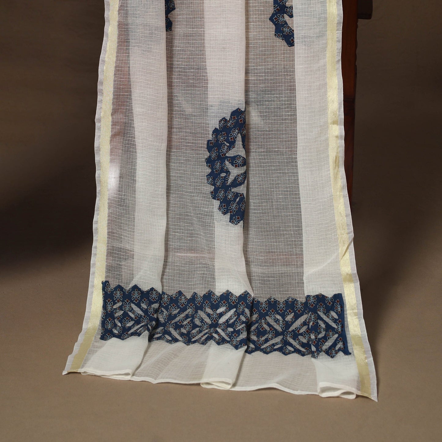 Blue - 2pc unstitched dress material with jewellery set 20