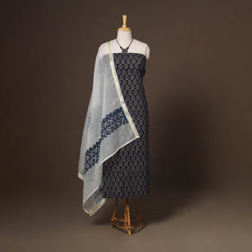 Blue - 2pc unstitched dress material with jewellery set 20