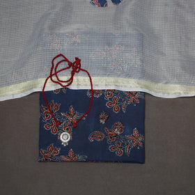 Blue - 2pc unstitched dress material with jewellery set 25