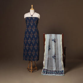 Blue - 2pc unstitched dress material with jewellery set 25