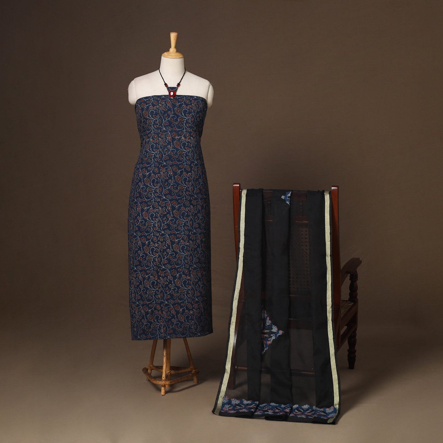 Blue - 2pc unstitched dress material with jewellery set 30