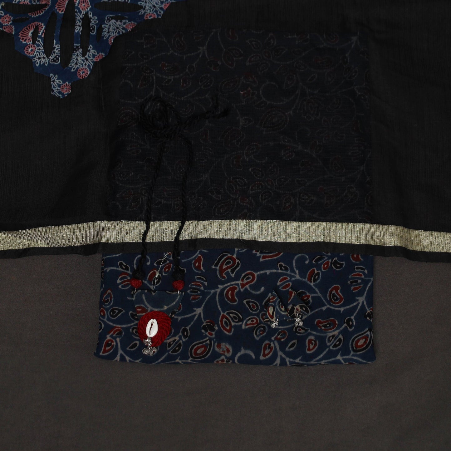 Blue - 2pc unstitched dress material with jewellery set 30