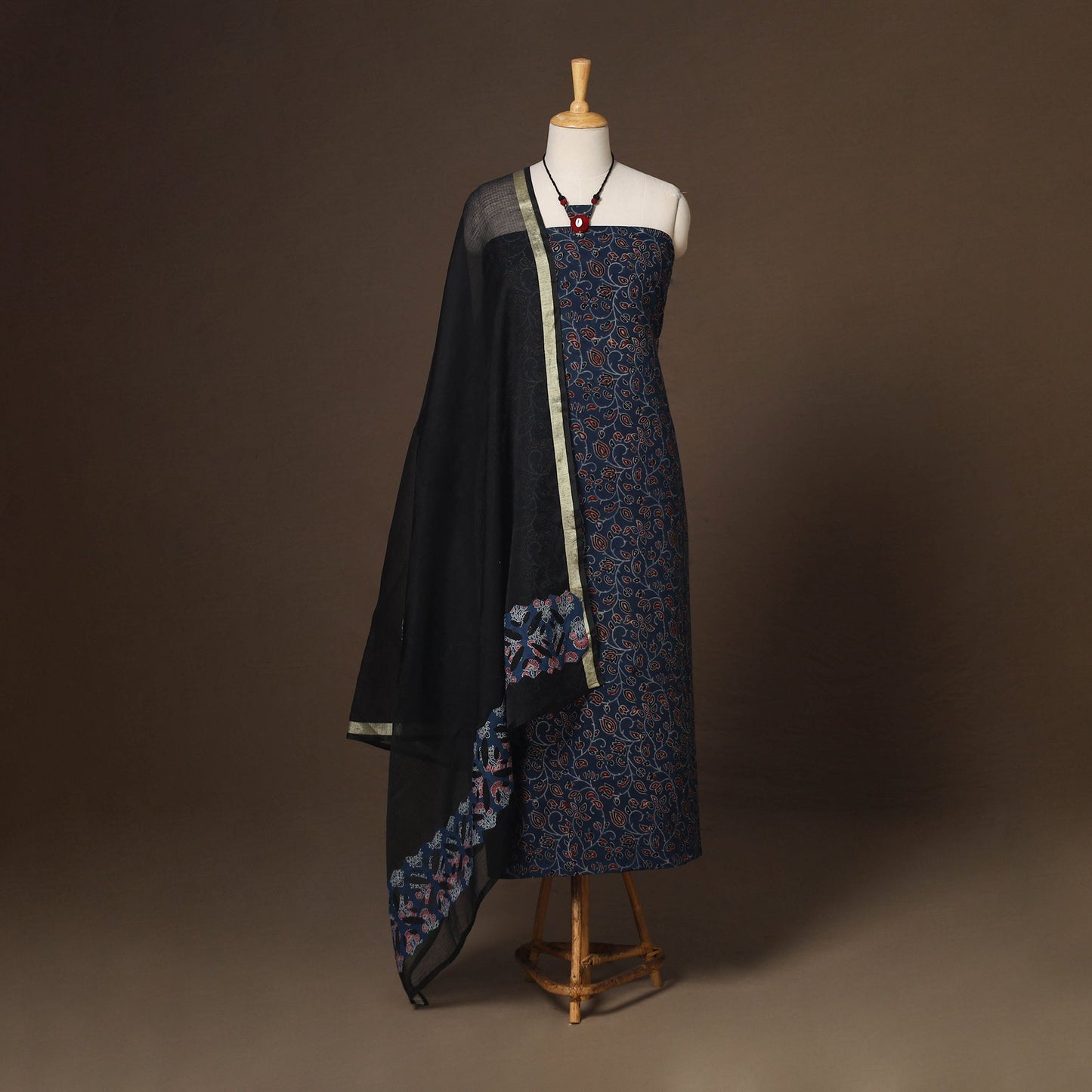 Blue - 2pc unstitched dress material with jewellery set 30