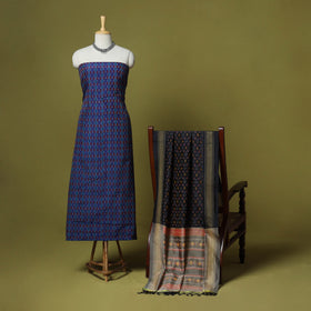 Blue - 2pc unstitched handloom sico pochampally ikat dress