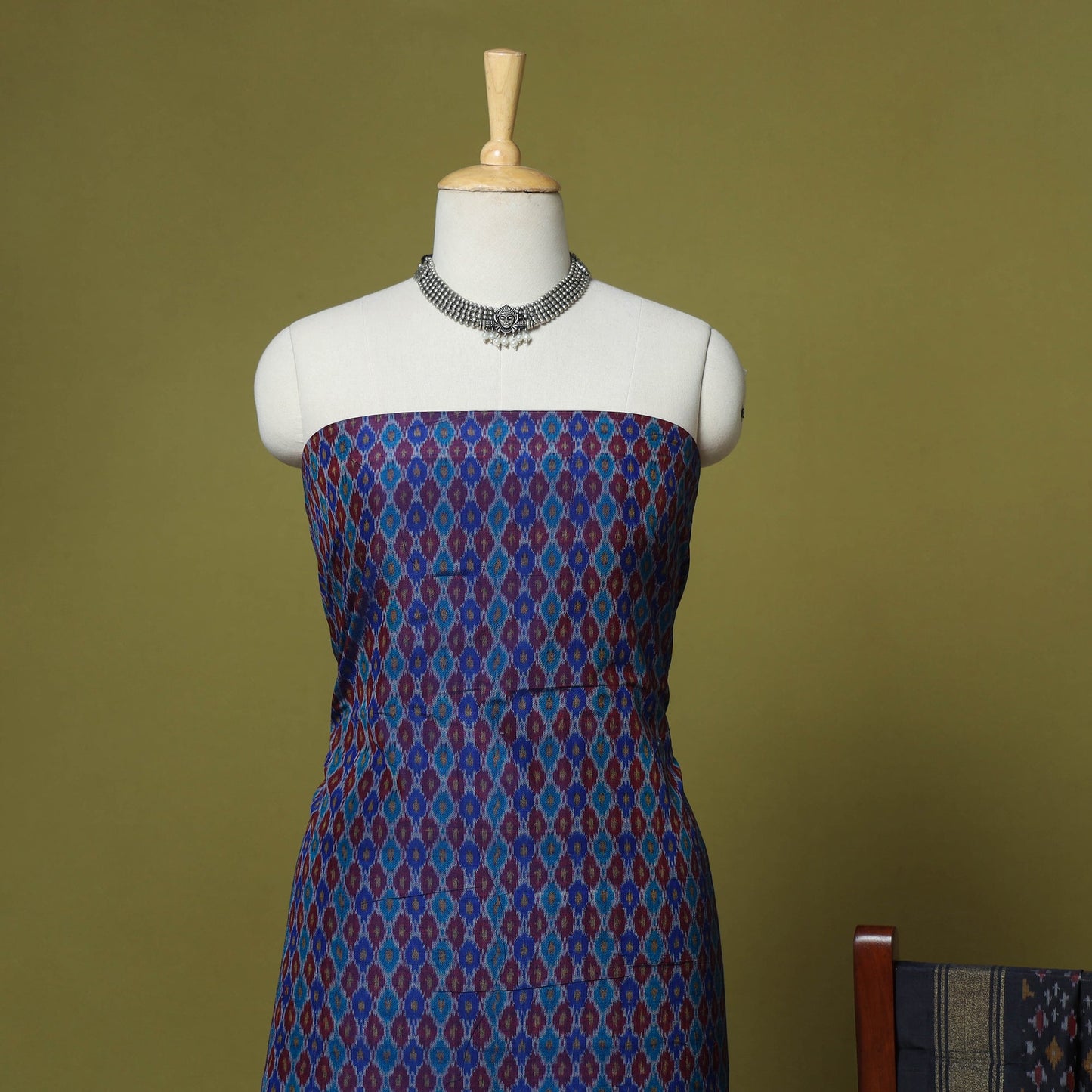 Blue - 2pc unstitched handloom sico pochampally ikat dress
