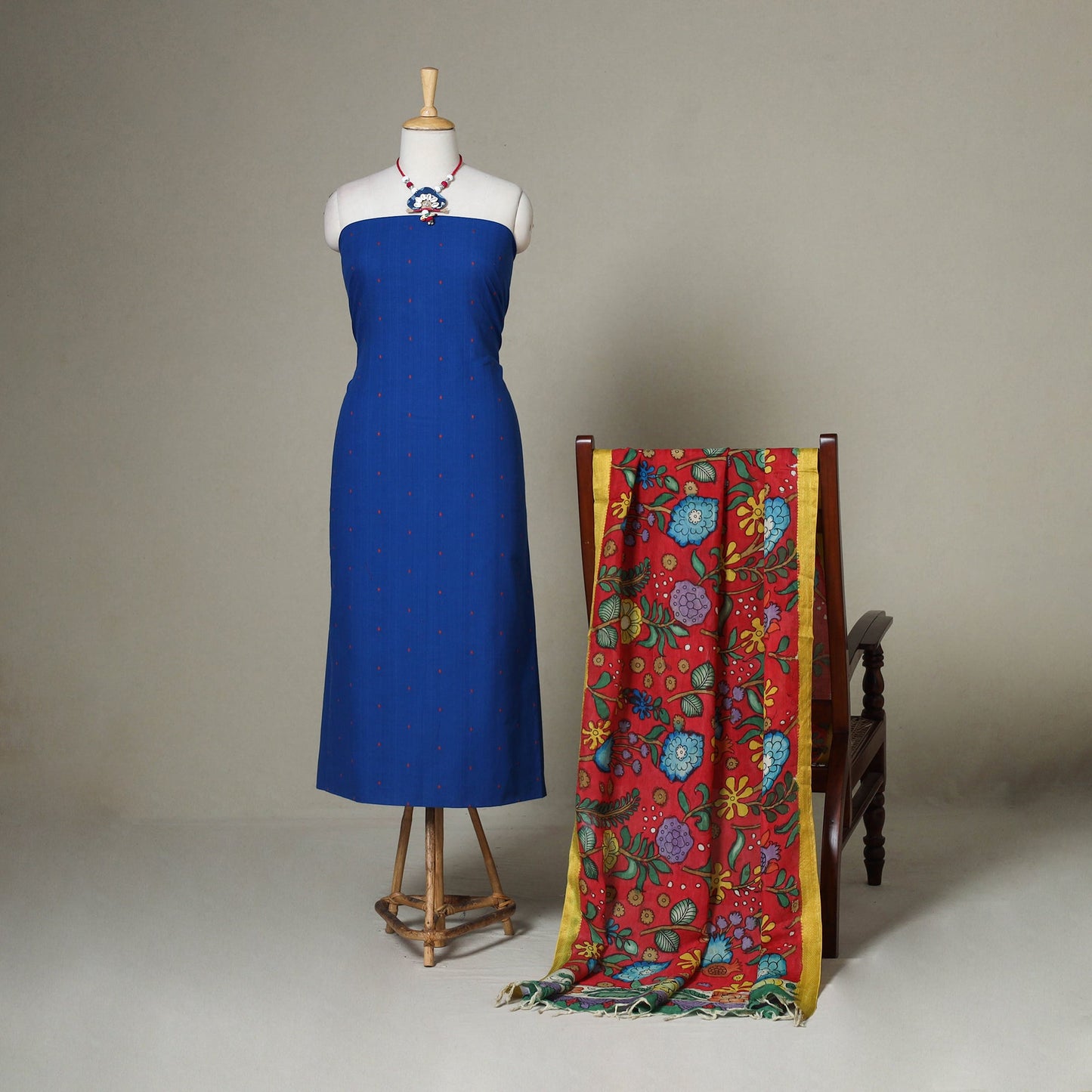 Blue - 2pc unstitched jacquard dress material