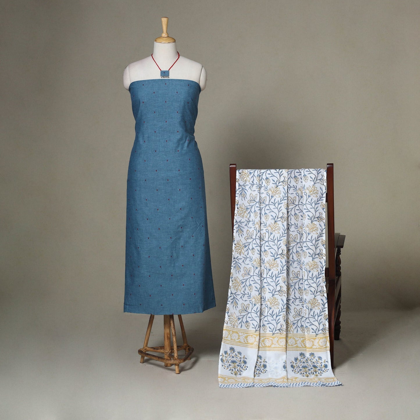 Blue - 2pc unstitched jacquard dress material