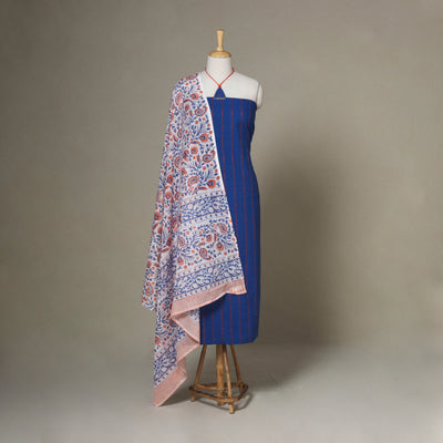 Blue - 2pc unstitched jacquard dress material