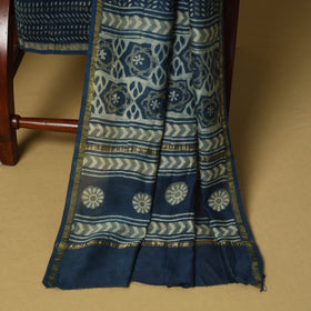 Blue - 3pc akola printed chanderi silk unstitched suit