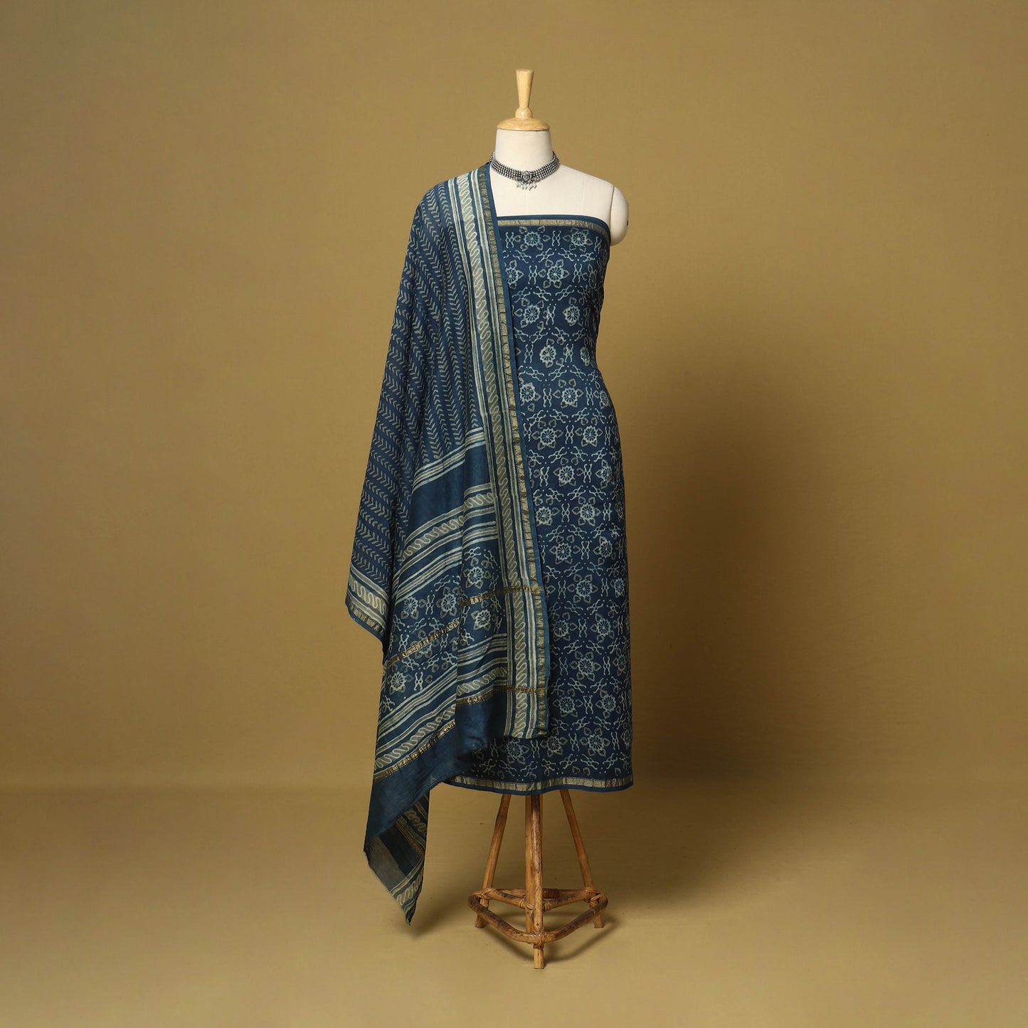Blue - 3pc akola printed chanderi silk unstitched suit