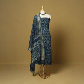 Blue - 3pc akola printed chanderi silk unstitched suit