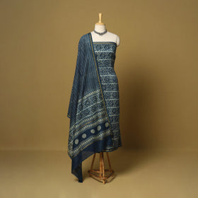 Blue - 3pc akola printed chanderi silk unstitched suit