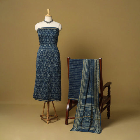 Blue - 3pc akola printed chanderi silk unstitched suit