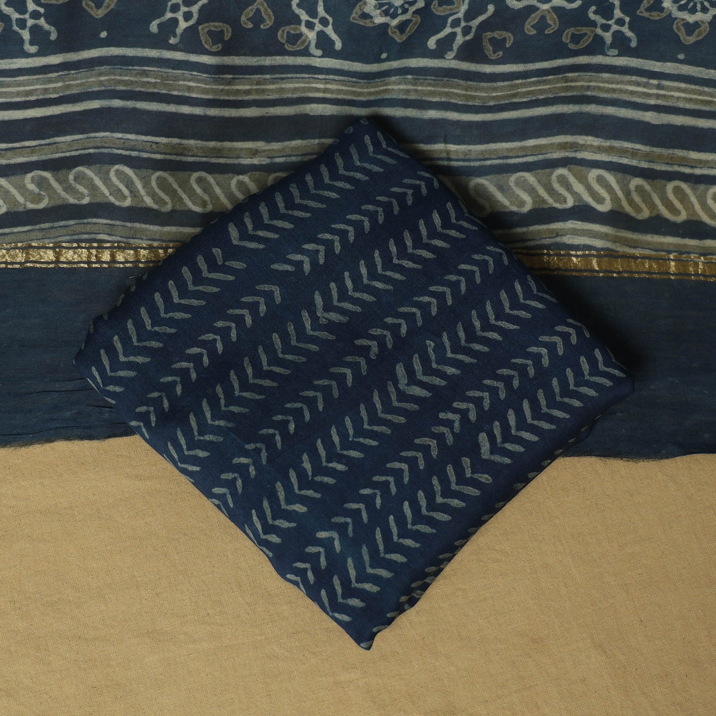 Blue - 3pc akola printed chanderi silk unstitched suit