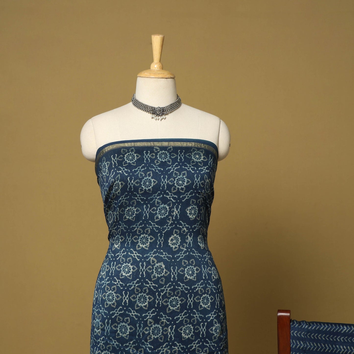 Blue - 3pc akola printed chanderi silk unstitched suit