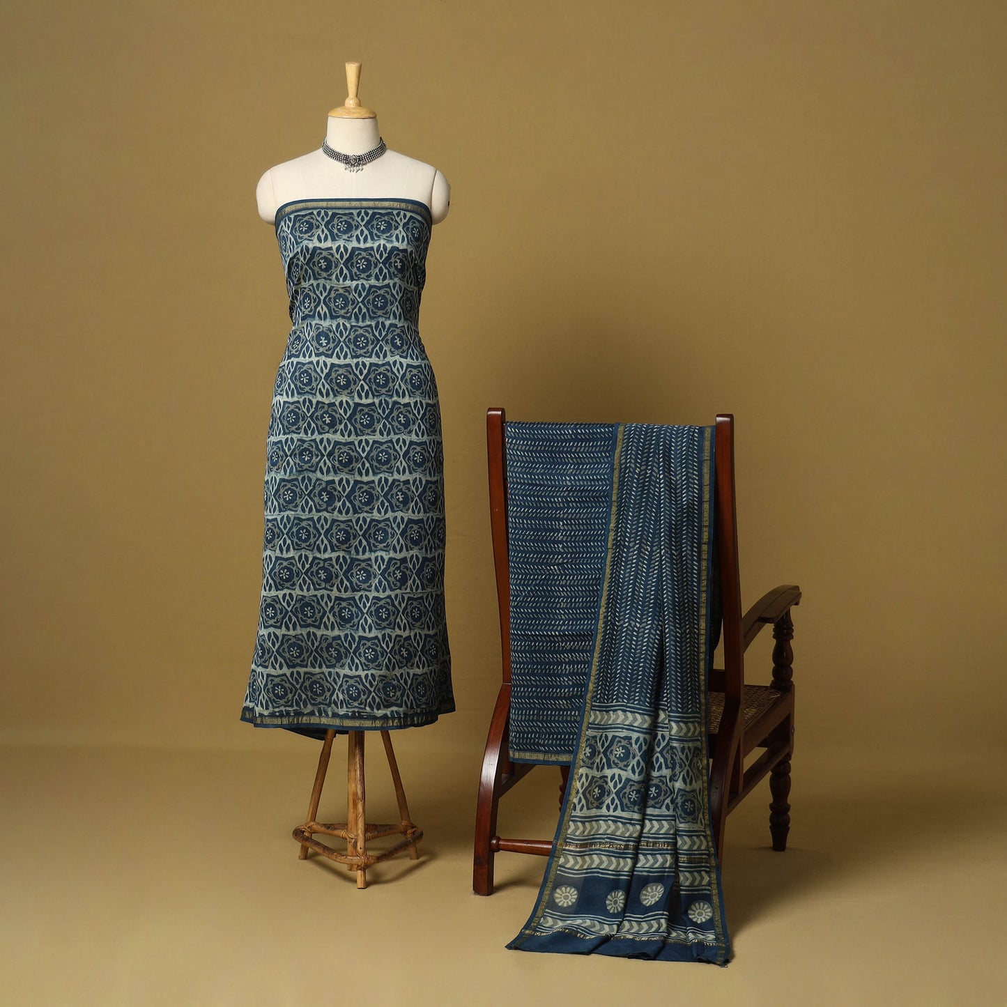 Blue - 3pc akola printed chanderi silk unstitched suit