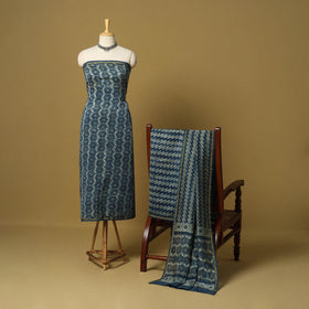 Blue - 3pc akola printed chanderi silk unstitched suit