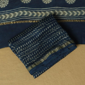 Blue - 3pc akola printed chanderi silk unstitched suit