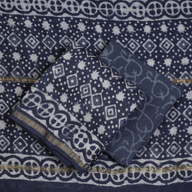 Blue - 3pc Bagru Block Print Chanderi Silk Suit Material Set