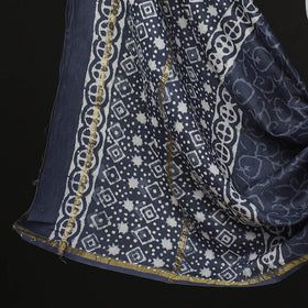 Blue - 3pc Bagru Block Print Chanderi Silk Suit Material Set