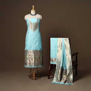 Blue - 3pc bangalore silk paithani dress material 04