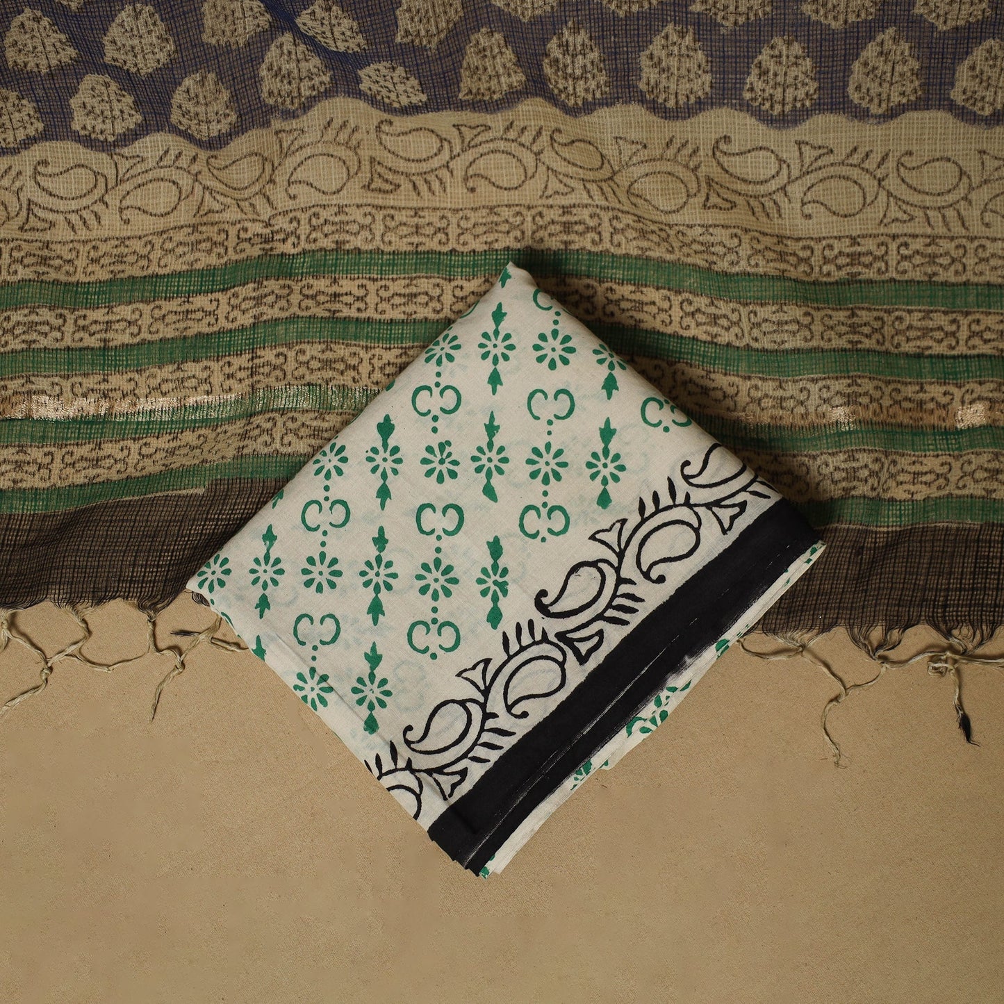 3pc kota doria cotton bagru unstitched dress material 37