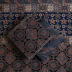  3pc  Blue Block Print Natural Dyed Ajrakh Dress Material