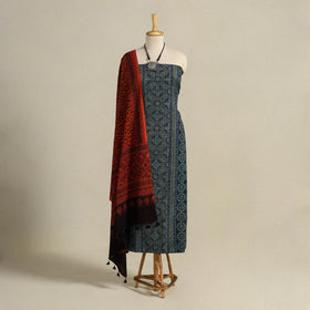 Blue 3pc Block Print Natural Dyed Ajrakh Dress Material