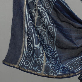 Blue 3pc Chanderi Silk Indigo Bagru Print Dress Material