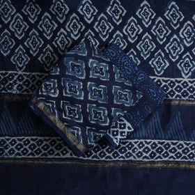Blue 3pc Chanderi Silk Indigo Bagru Print Dress Material