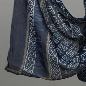 Blue 3pc Chanderi Silk Indigo Bagru Print Dress Material