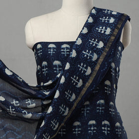 Blue 3pc Chanderi Silk Indigo Bagru Print Dress Material