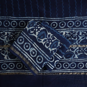 Blue 3pc Chanderi Silk Indigo Bagru Print Dress Material