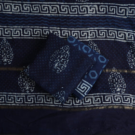 Blue 3pc Chanderi Silk Indigo Bagru Print Dress Material