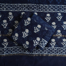 Blue 3pc Chanderi Silk Indigo Bagru Print Dress Material