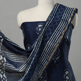 Blue 3pc Chanderi Silk Indigo Bagru Print Dress Material