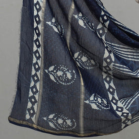 Blue 3pc Chanderi Silk Indigo Bagru Print Dress Material